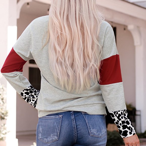 Leopard Color Block Drawstring Detail Sweatshirt - Picture 5 of 5